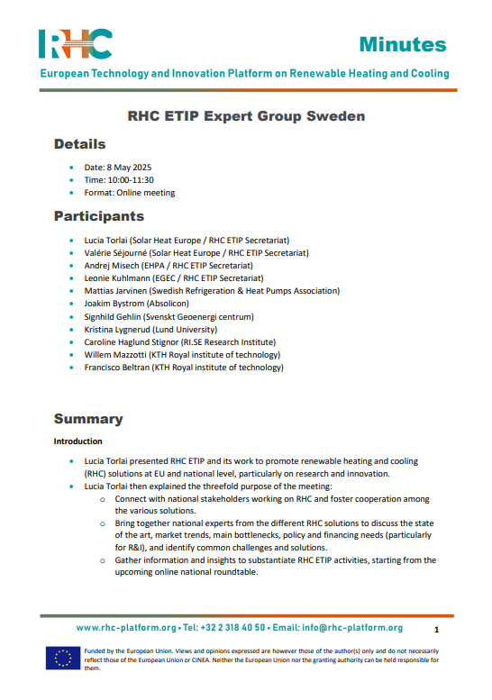 RHC ETIP Expert Group Sweden